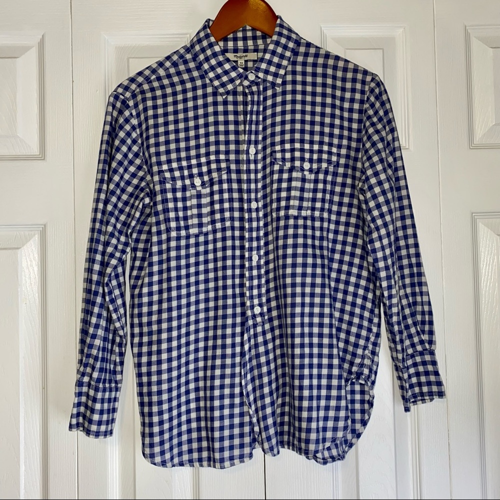 Madewell blue gingham long sleeve shirt XS